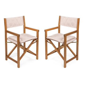 Waldo Classic Mid-Century Outdoor Acacia Wood Foldable Diamond-Quilted Back Director Chair with Cushion - JONATHAN Y